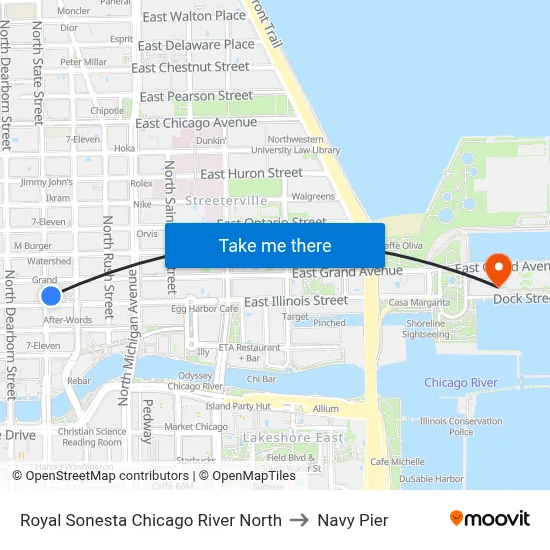 Royal Sonesta Chicago River North to Navy Pier map