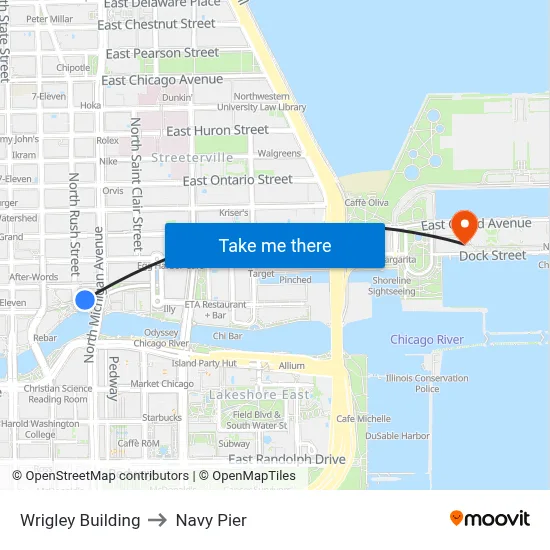 Wrigley Building to Navy Pier map