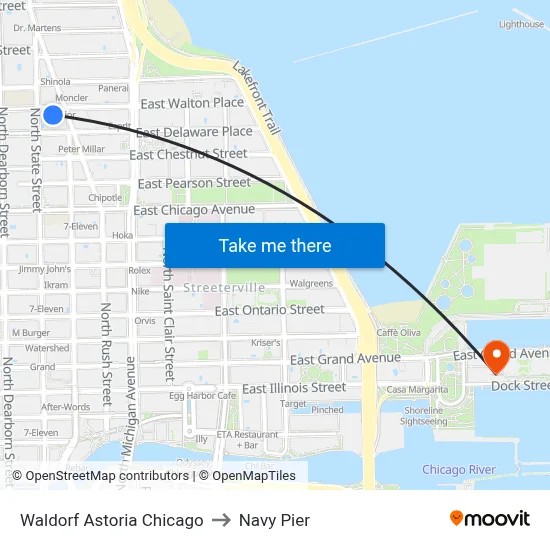 Waldorf Astoria Chicago to Navy Pier map