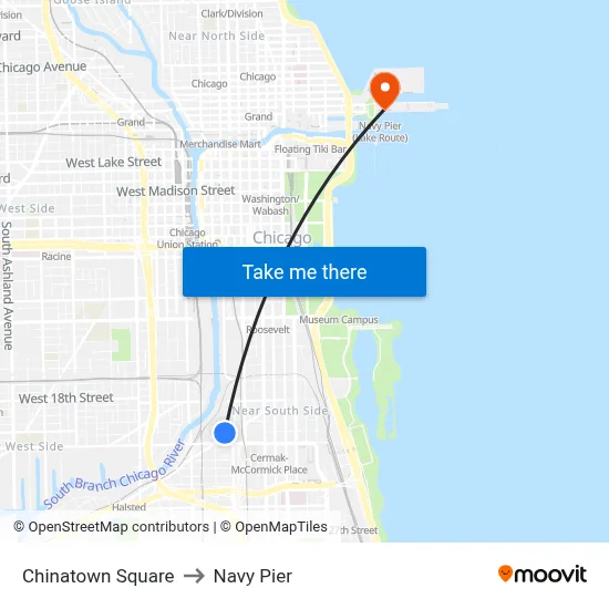 Chinatown Square to Navy Pier map