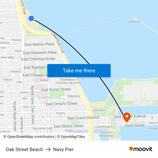 Oak Street Beach to Navy Pier map