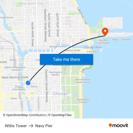 Willis Tower to Navy Pier map