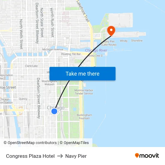 Congress Plaza Hotel to Navy Pier map