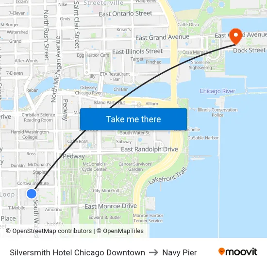 Silversmith Hotel Chicago Downtown to Navy Pier map