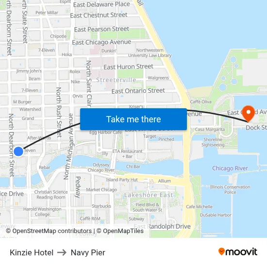 Kinzie Hotel to Navy Pier map