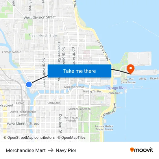 Merchandise Mart to Navy Pier map