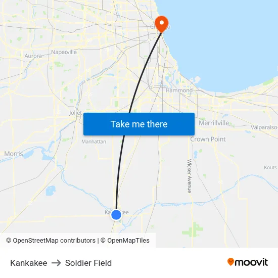 Kankakee to Soldier Field map