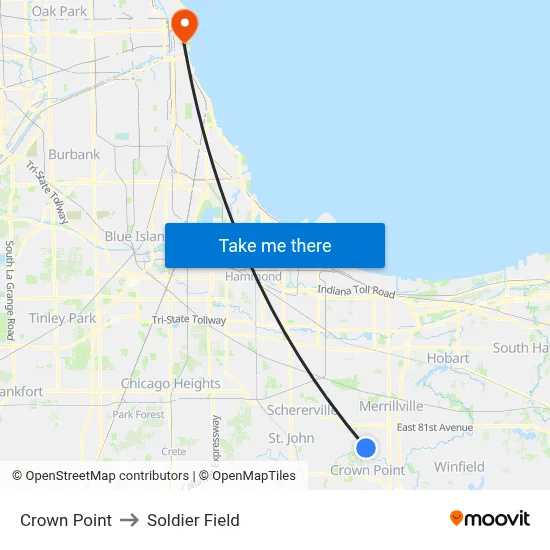 Crown Point to Soldier Field map