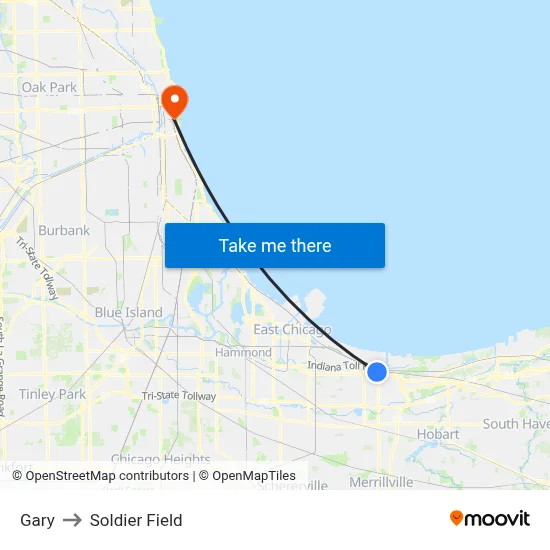 Gary to Soldier Field map