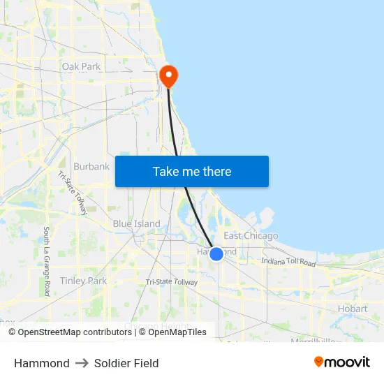 Hammond to Soldier Field map