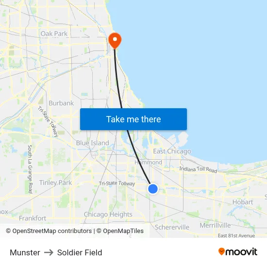 Munster to Soldier Field map
