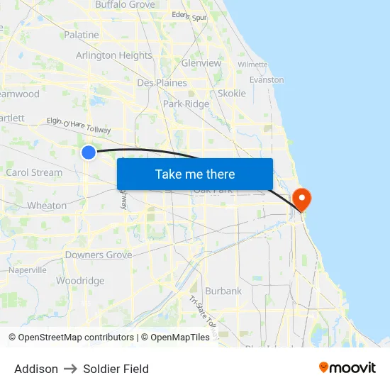 Addison to Soldier Field map