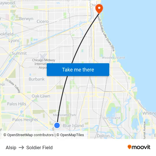 Alsip to Soldier Field map