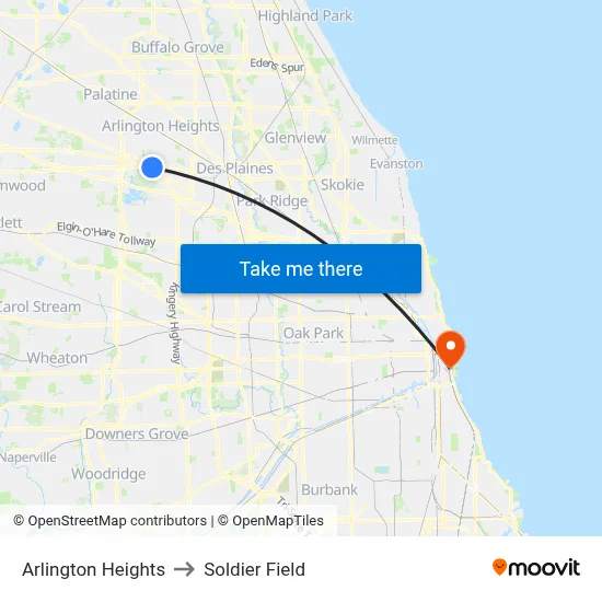 Arlington Heights to Soldier Field map