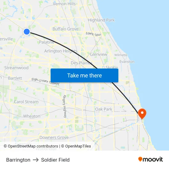 Barrington to Soldier Field map