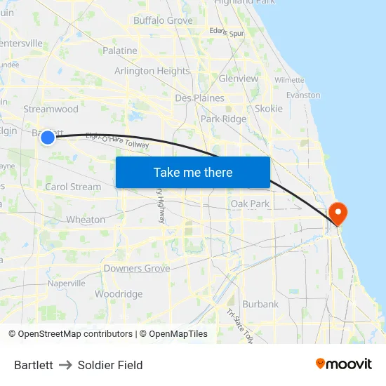 Bartlett to Soldier Field map