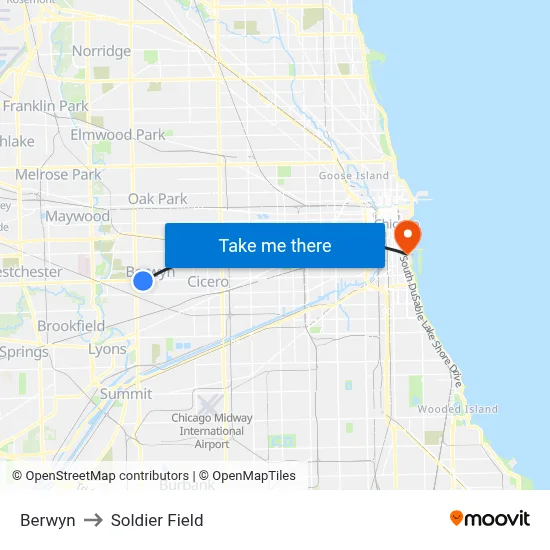 Berwyn to Soldier Field map