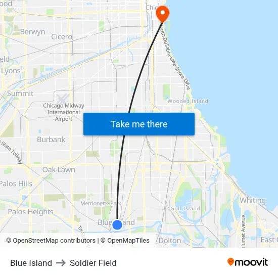 Blue Island to Soldier Field map