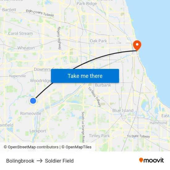 Bolingbrook to Soldier Field map