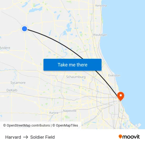 Harvard to Soldier Field map
