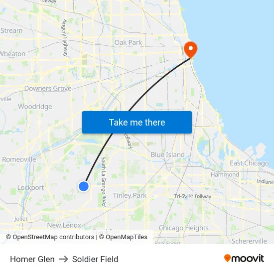 Homer Glen to Soldier Field map
