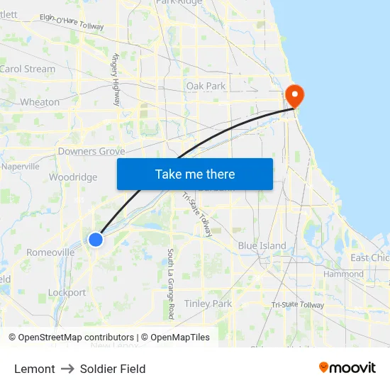 Lemont to Soldier Field map