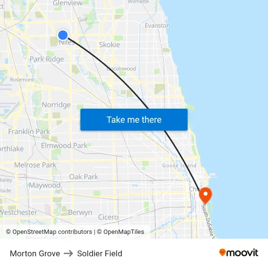 Morton Grove to Soldier Field map