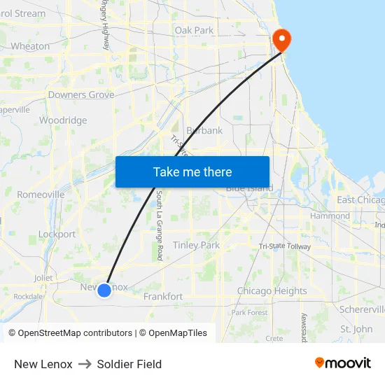 New Lenox to Soldier Field map