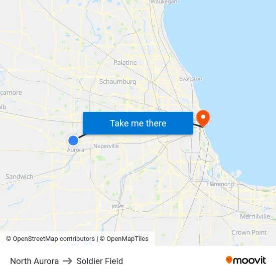 North Aurora to Soldier Field map