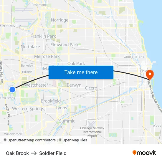 Oak Brook to Soldier Field map