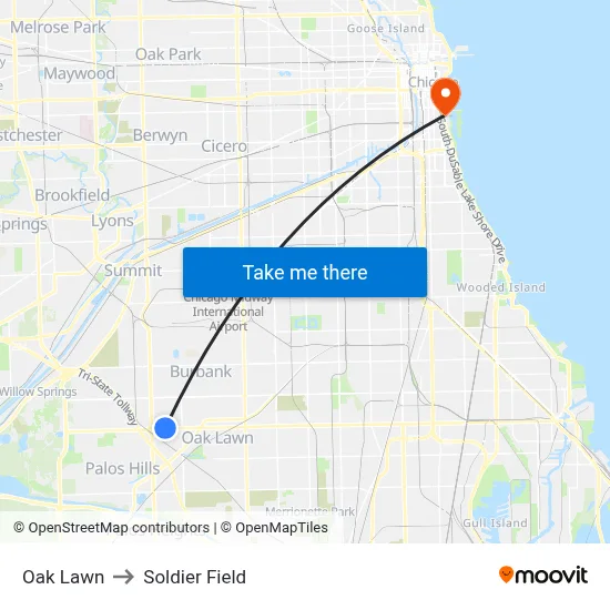 Oak Lawn to Soldier Field map