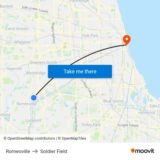 Romeoville to Soldier Field map