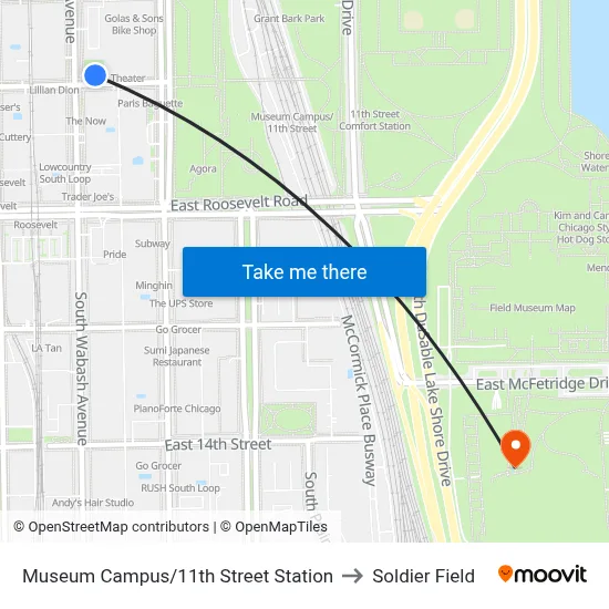 Museum Campus/11th Street Station to Soldier Field map