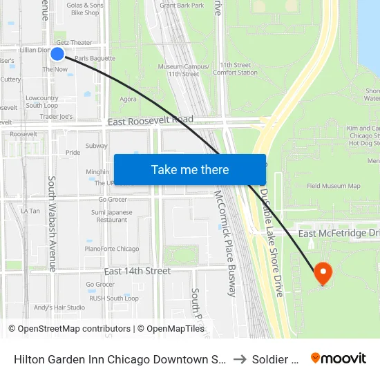 Hilton Garden Inn Chicago Downtown South Loop to Soldier Field map