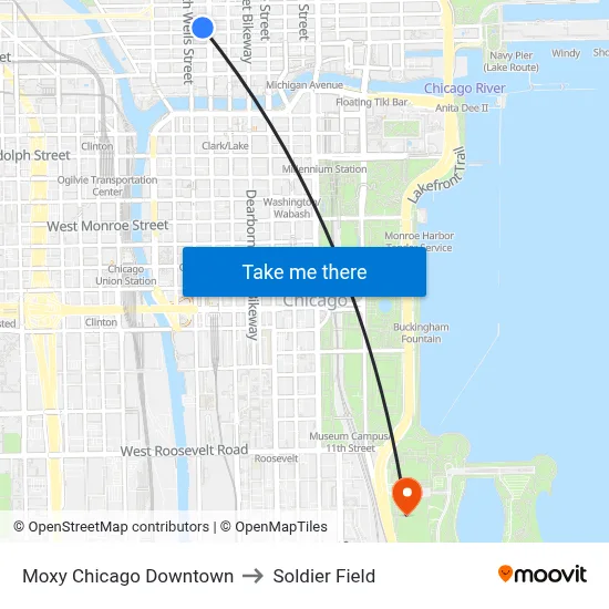 Moxy Chicago Downtown to Soldier Field map