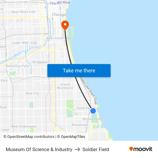 Museum Of Science & Industry to Soldier Field map