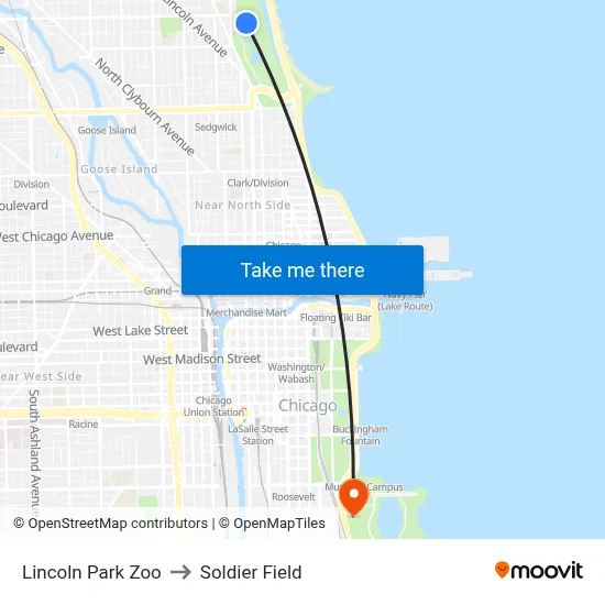 Lincoln Park Zoo to Soldier Field map