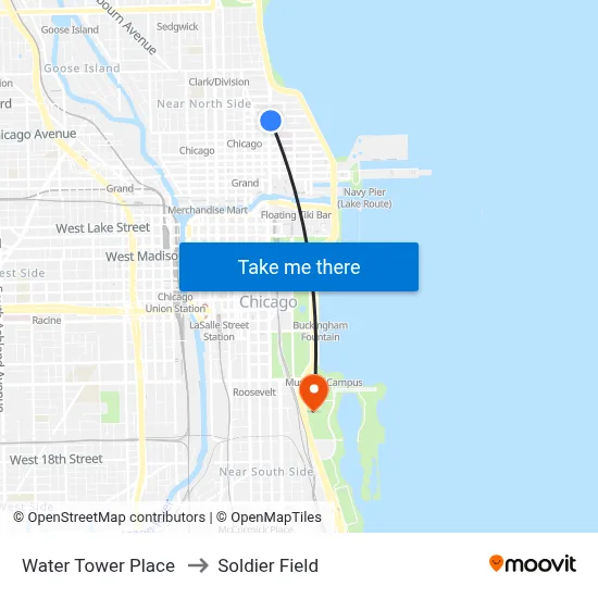 Water Tower Place to Soldier Field map
