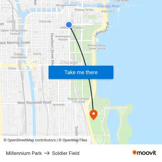 Millennium Park to Soldier Field map
