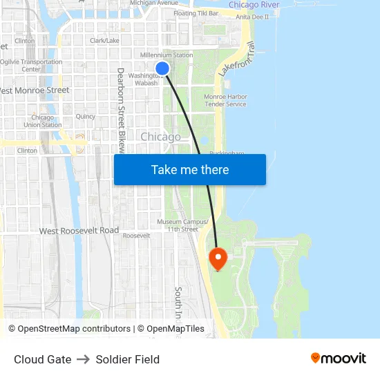 Cloud Gate to Soldier Field map