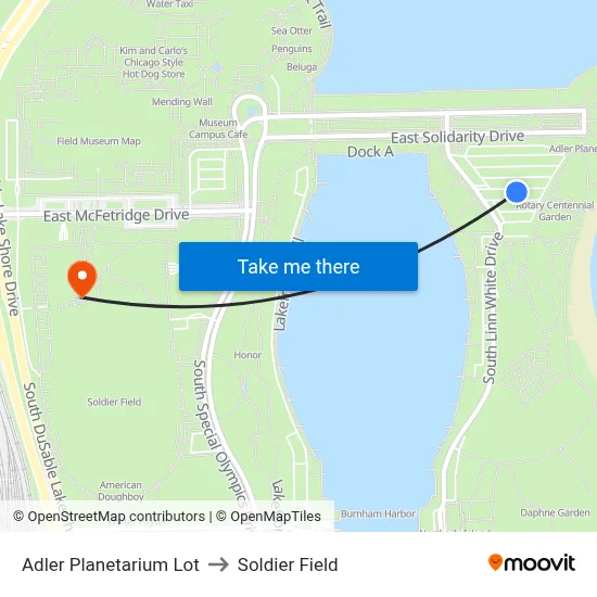 Adler Planetarium Lot to Soldier Field map