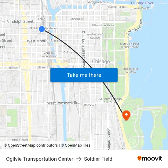Ogilvie Transportation Center to Soldier Field map
