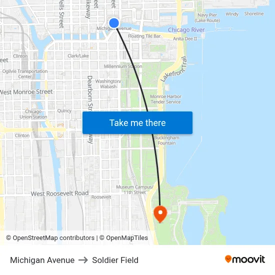 Michigan Avenue to Soldier Field map