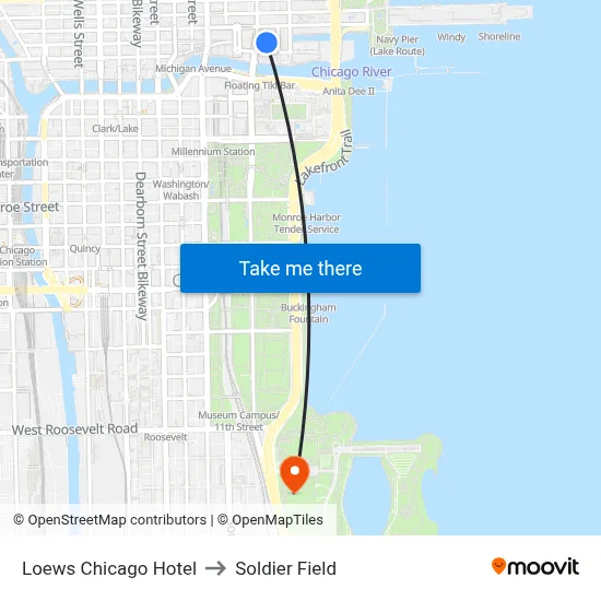 Loews Chicago Hotel to Soldier Field map