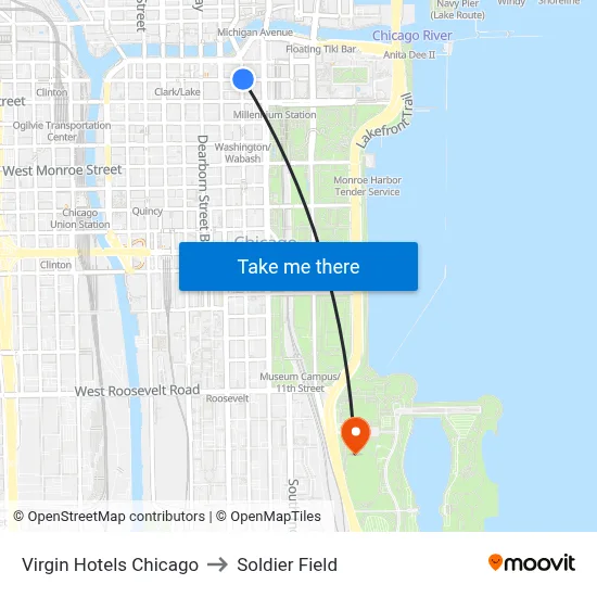 Virgin Hotels Chicago to Soldier Field map