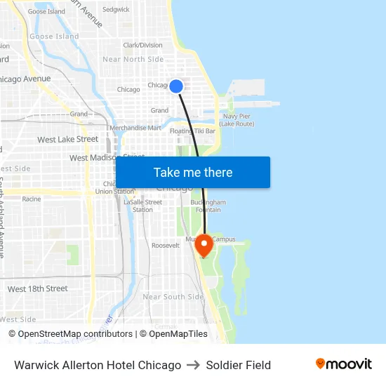 Warwick Allerton Hotel Chicago to Soldier Field map