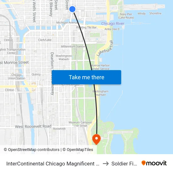 InterContinental Chicago Magnificent Mile to Soldier Field map