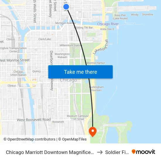Chicago Marriott Downtown Magnificent Mile to Soldier Field map
