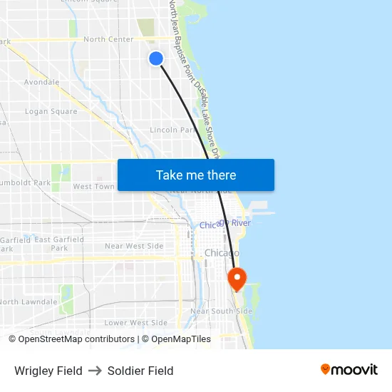 Wrigley Field to Soldier Field map