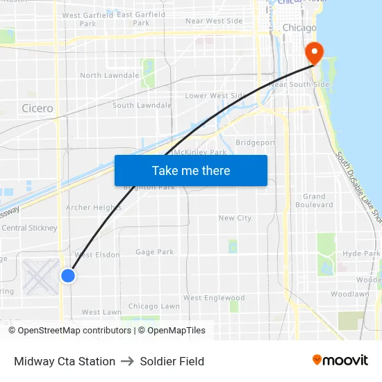 Midway Cta Station to Soldier Field map